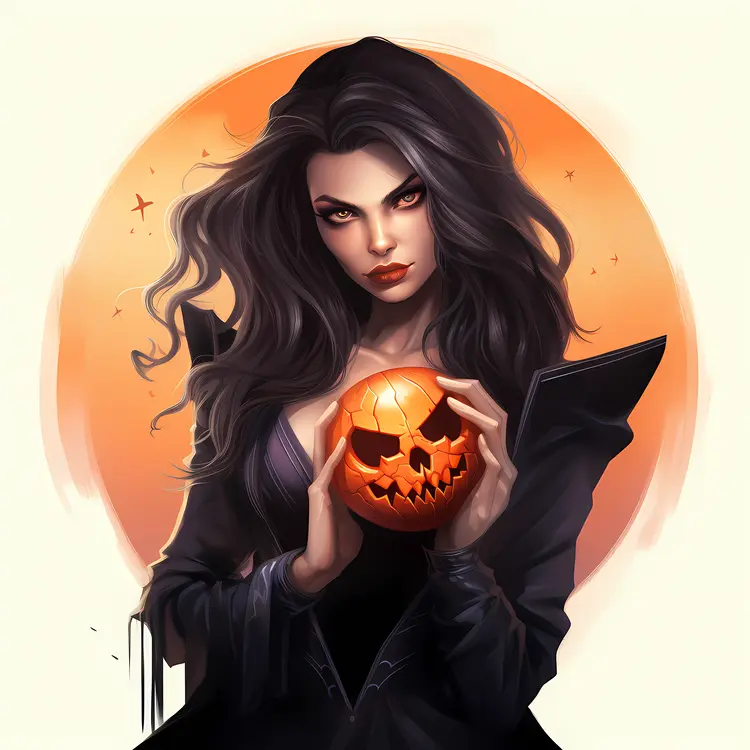 Halloween Witch Holding a Pumpkin