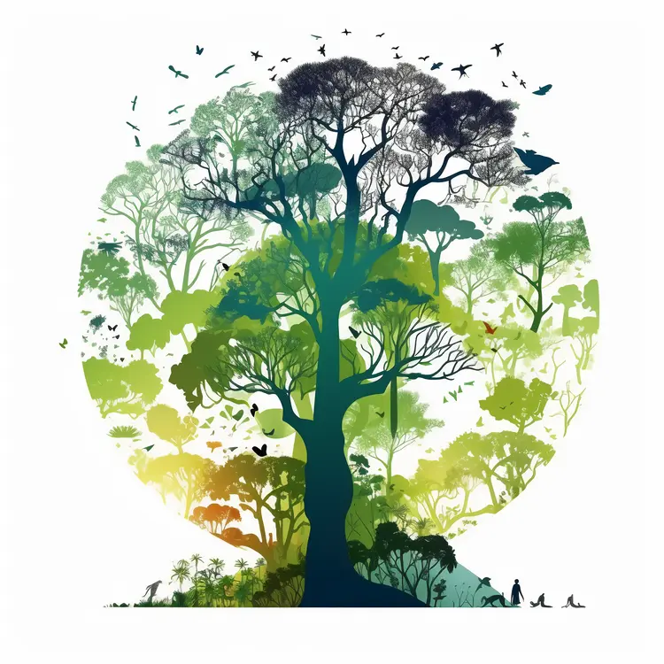 Beautiful Tree Silhouette with Nature Elements