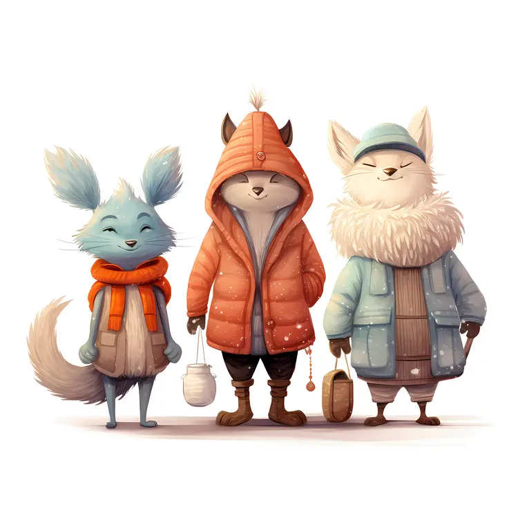 Cute Animal Characters in Winter Clothing