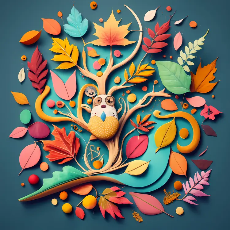 Owl in Tree with Autumn Leaves