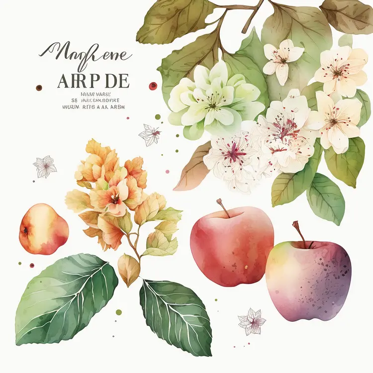 Watercolor Apples and Blossoms Illustration
