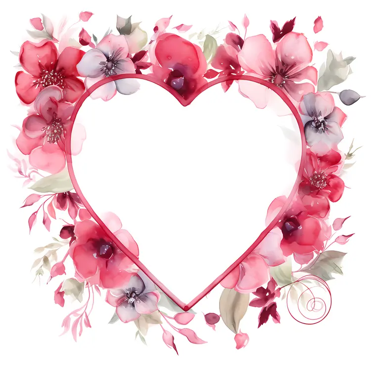 Heart Frame with Pink Flowers