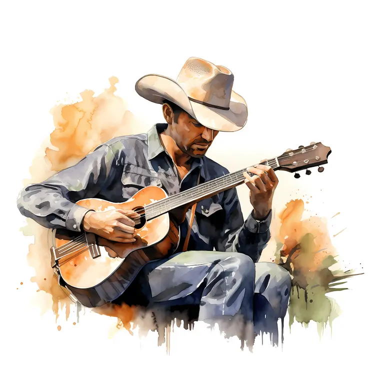 Man Playing Guitar with Hat