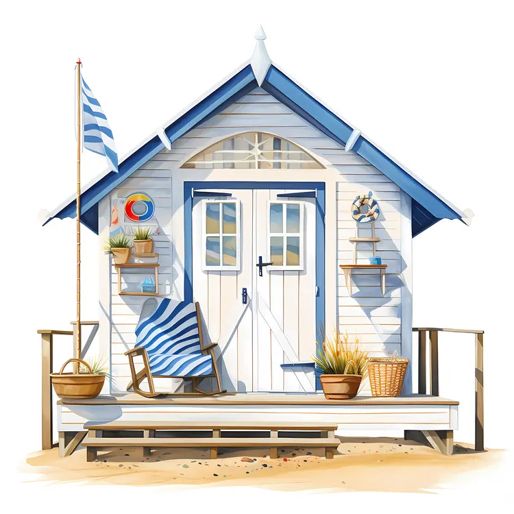 Small cute beach hut with rocking chair