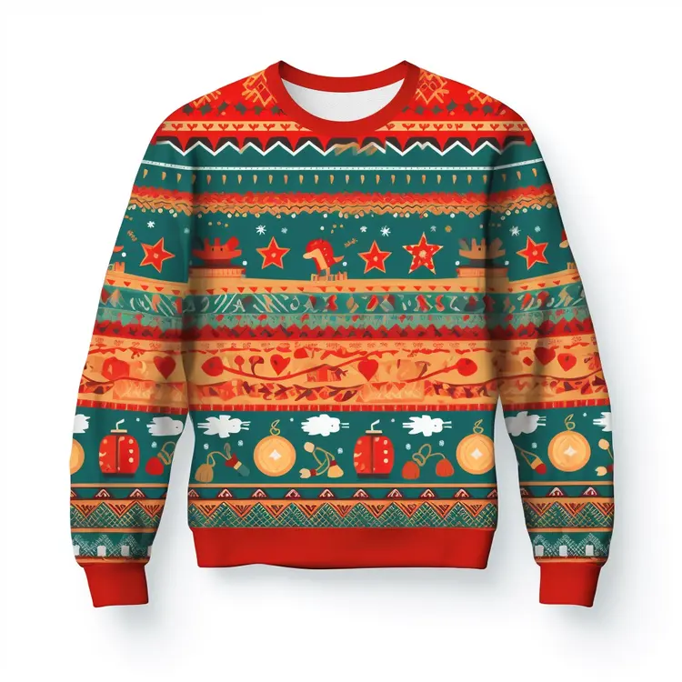 Festive Christmas Sweater with Colorful Patterns