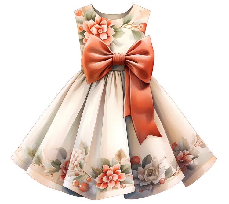 Floral Christmas Dress with Large Bow