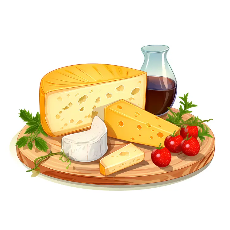 Gourmet Cheese Platter with Wine and Strawberries