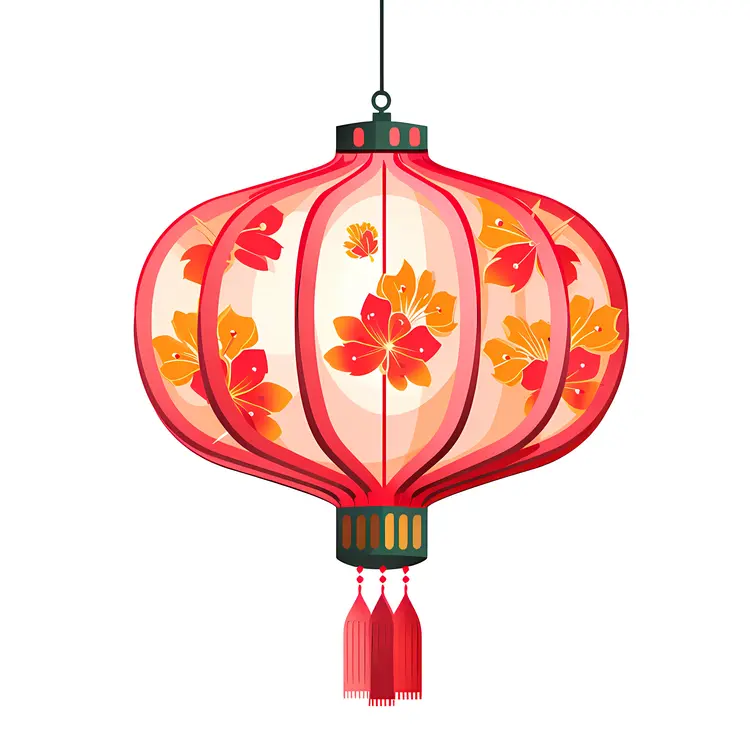 Red Chinese Lantern with Floral Design