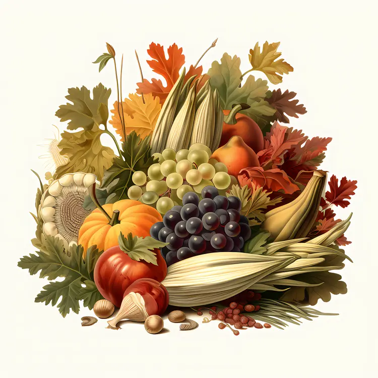 Autumn Harvest Fruit Basket with Grapes and Corn