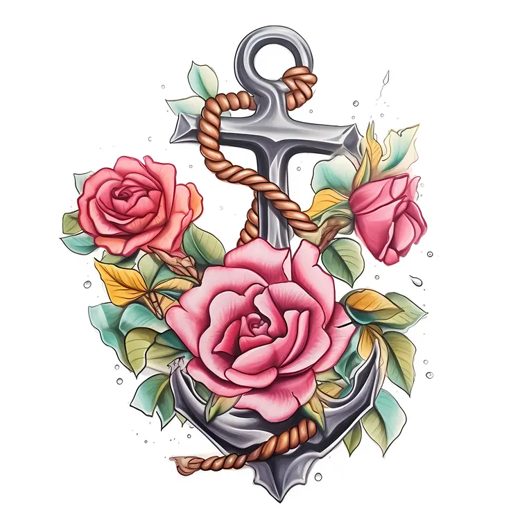 Anchor with Multiple Roses and Rope