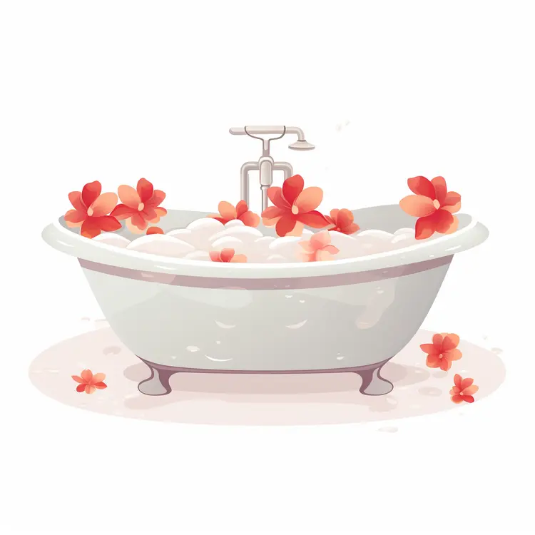 Bathtub with Flowers and Bubbles