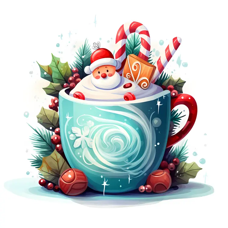 Blue Cup with Santa and Candy Cane