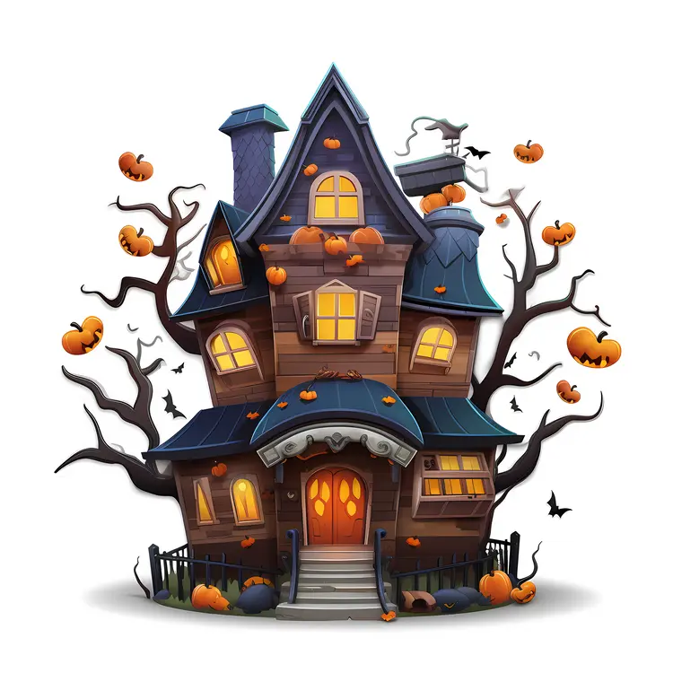 Spooky Haunted House with Halloween Decorations