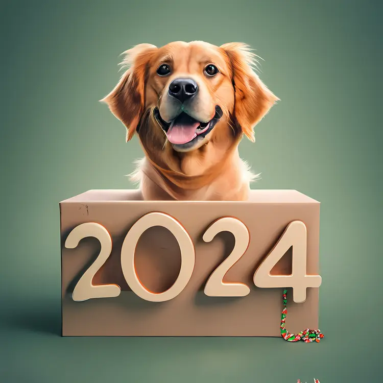 Happy Dog in Box for New Year 2024