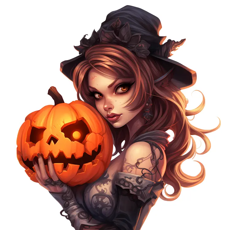 Witch Holding Pumpkin for Halloween