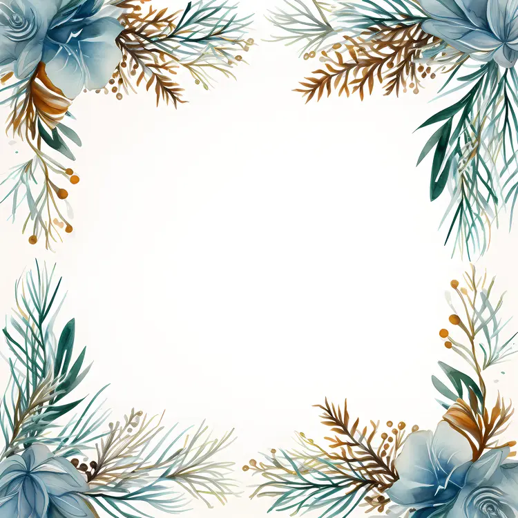 Blue and Gold Floral Frame with Leaves