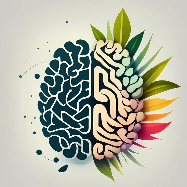 Abstract Brain Illustration with Leaves