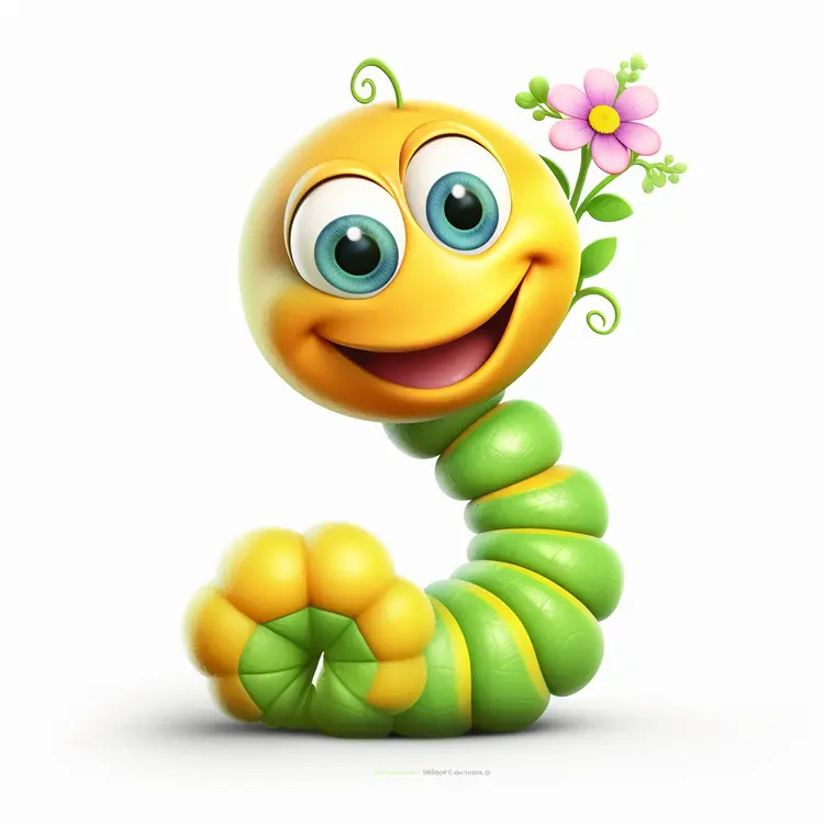 Cute Cartoon Worm with Flower