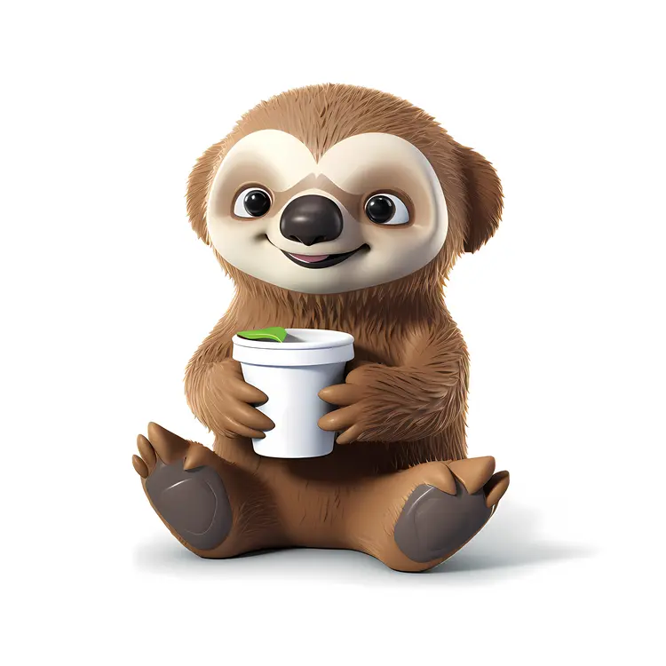 Cute Sloth Holding Coffee Cup