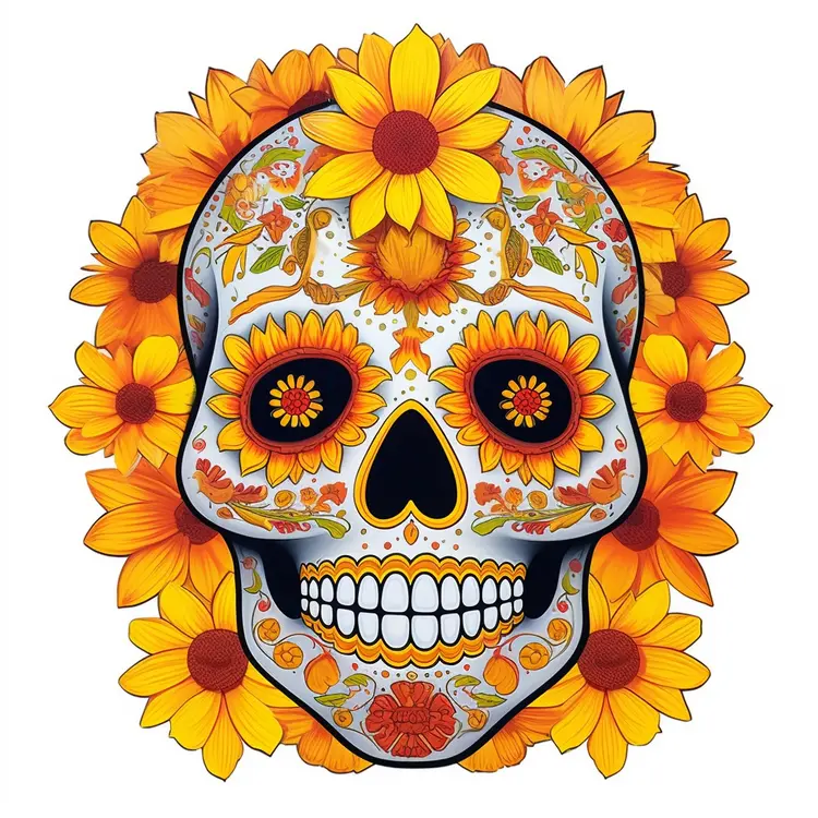 Colorful Sugar Skull with Flowers for Day of the Dead Celebration