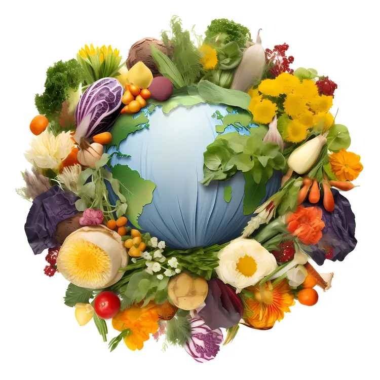 Earth Surrounded by Vegetables and Flowers for Earth Day Concept