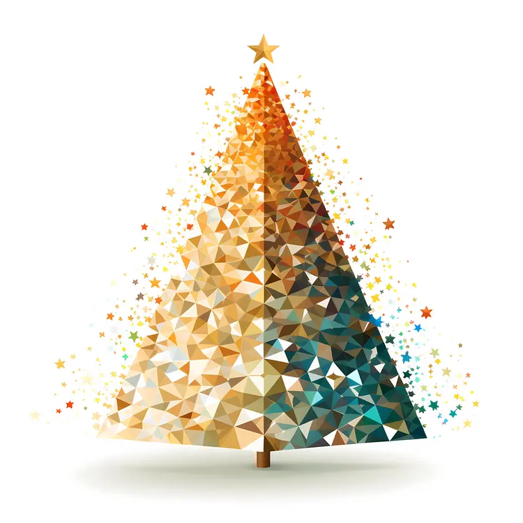 Golden Geometric Christmas Tree with Star Topper
