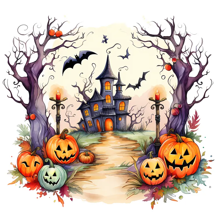 Haunted House with Pumpkins