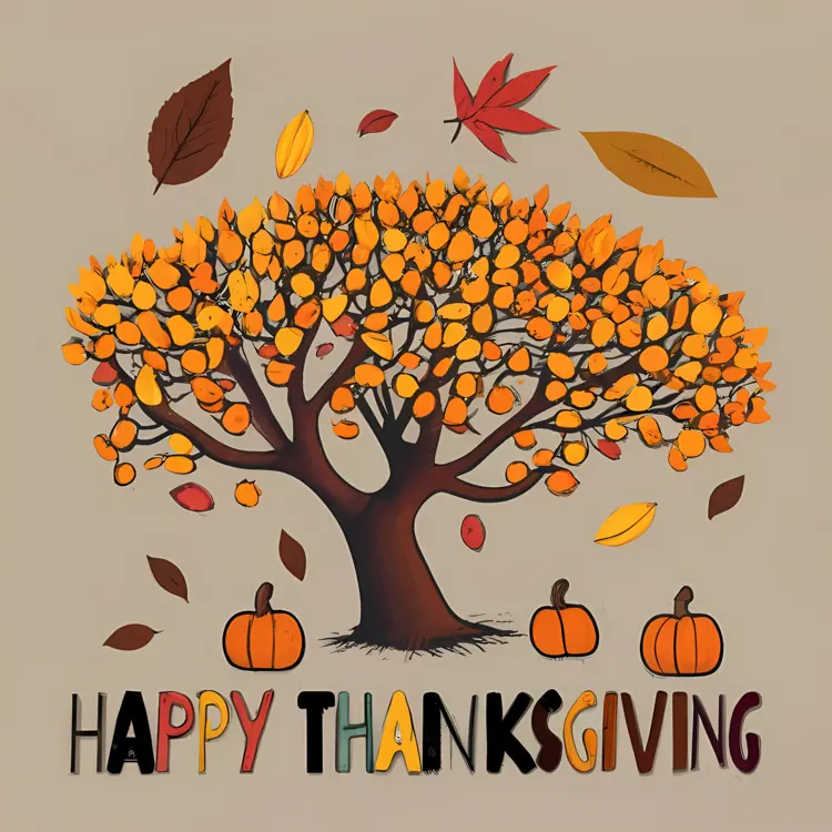 Thanksgiving Tree with Pumpkins and Leaves