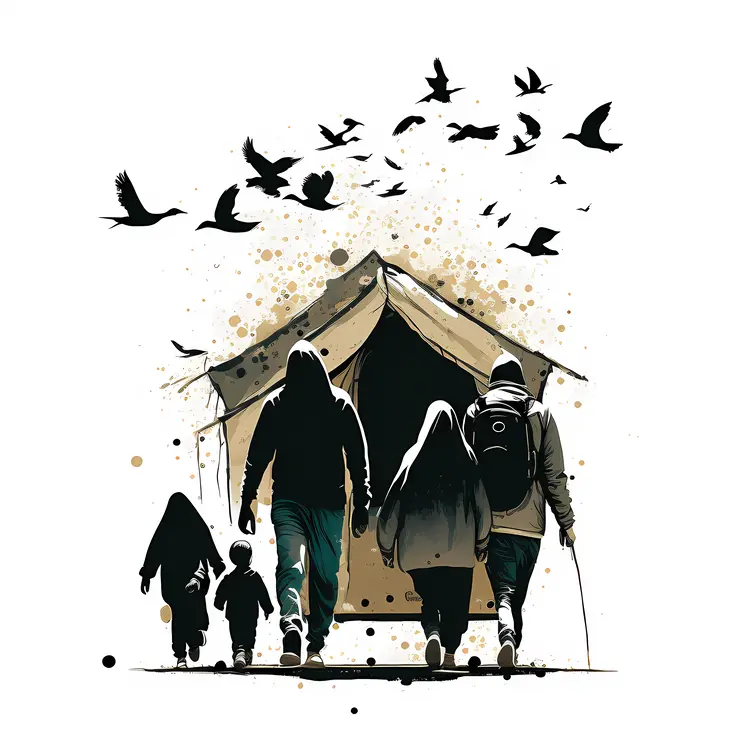 Family Walking Towards Tent