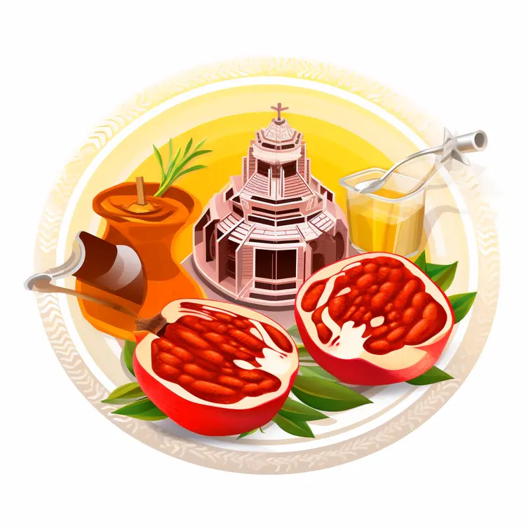 Pomegranate and Church Illustration for Easter Celebration