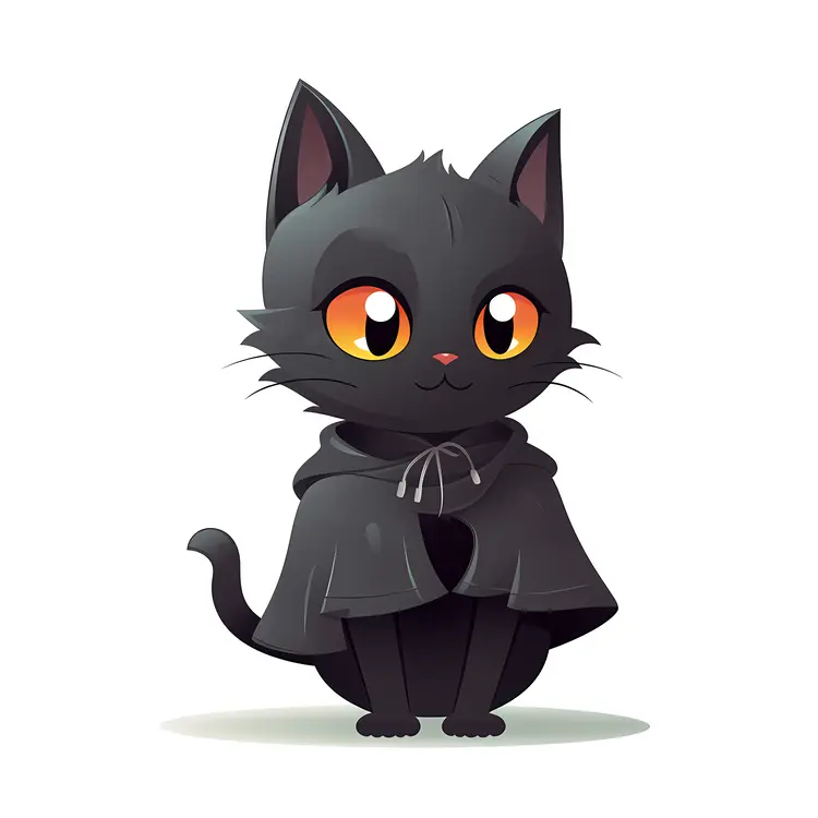 Cute Black Cat in Cloak for Halloween