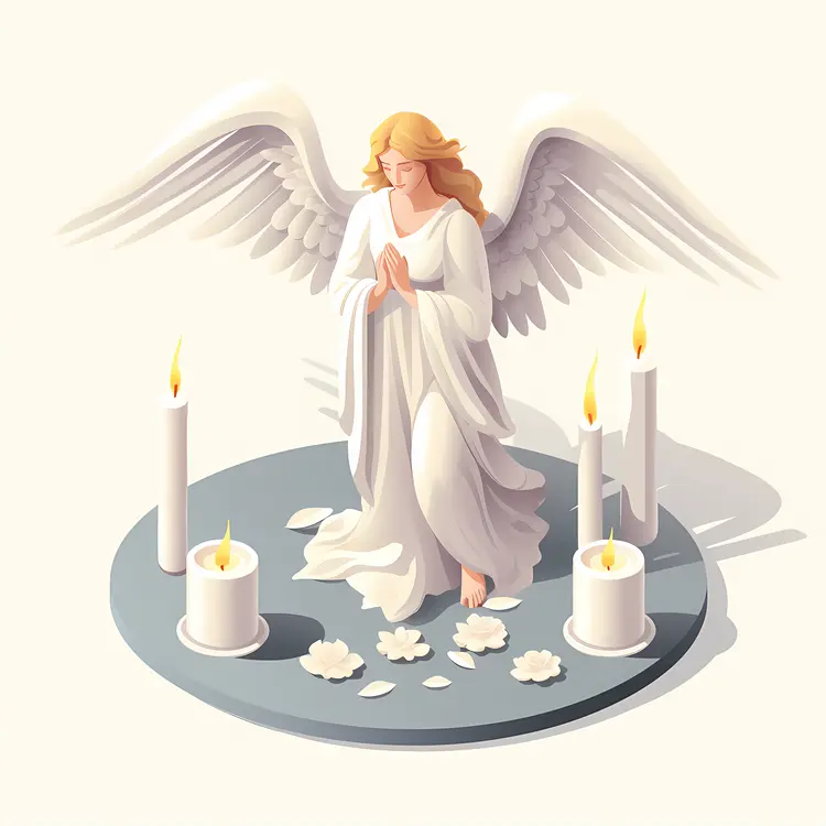 Praying Angel Statue with White Candles