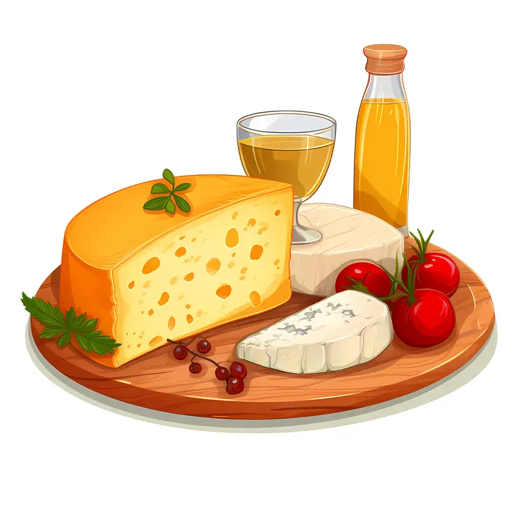 Gourmet Cheese Platter with Wine and Tomatoes