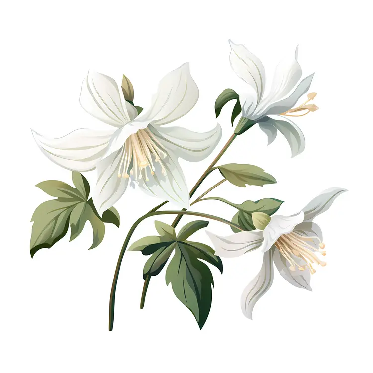 Beautiful White Flowers with Green Leaves