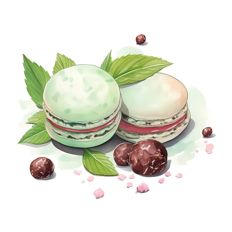 Mint and chocolate macarons