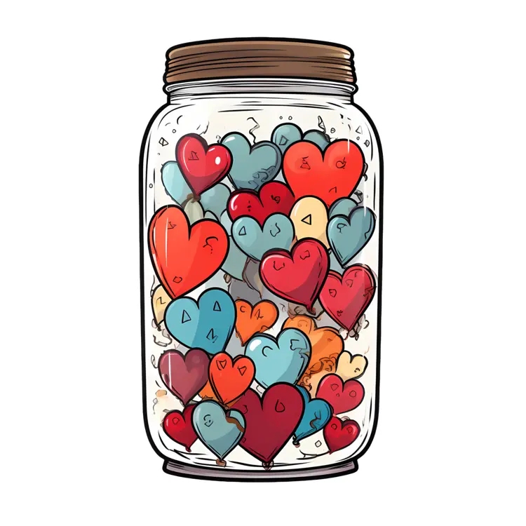 Jar Filled with Colorful Hearts