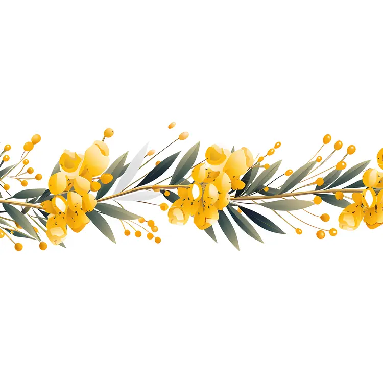 Yellow Flowers and Green Leaves Watercolor Floral Border