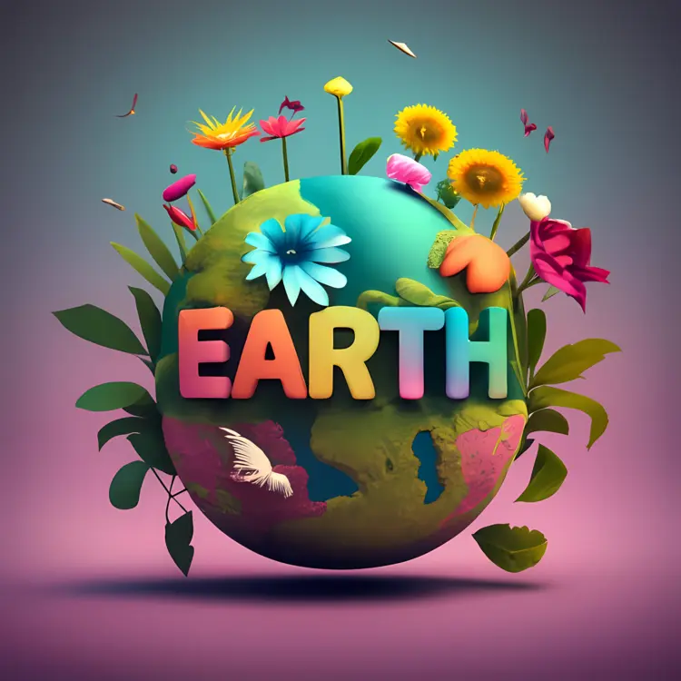 Earth with Colorful Flowers and Plants