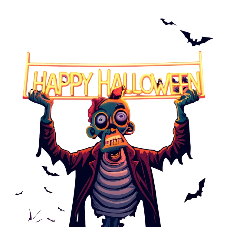 Happy Halloween Text with Zombie Holding Sign