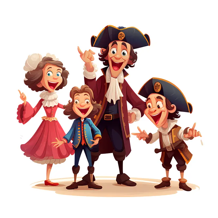 Cartoon Family in Historical Costume