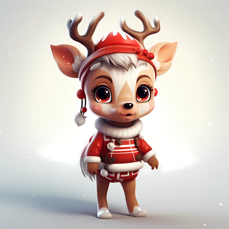 Cute Reindeer in Red Christmas Outfit