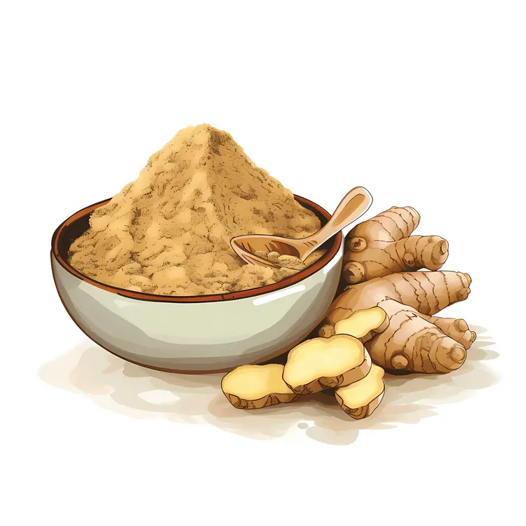 Ginger Powder and Root Illustration
