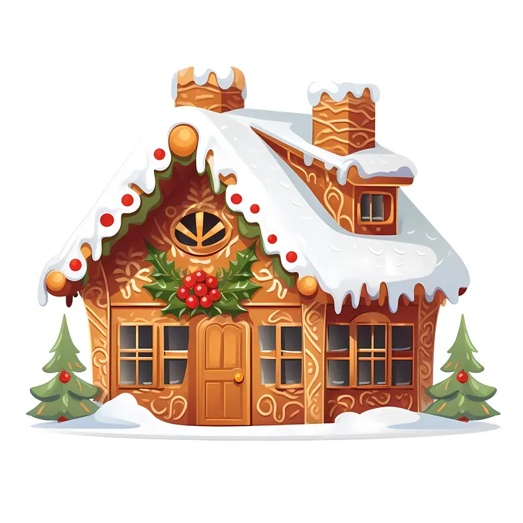 Festive Gingerbread House with Snow and Trees