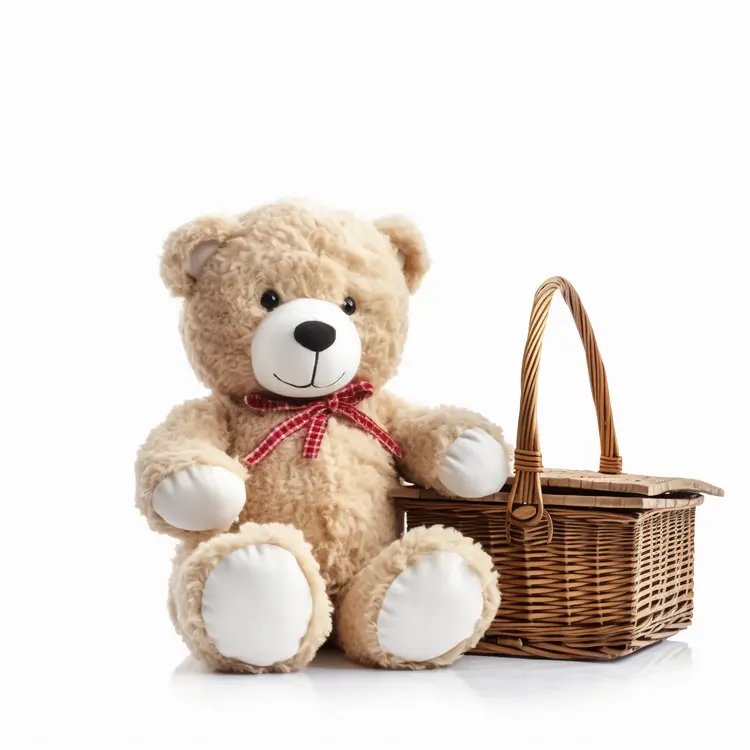 Cute Teddy Bear with Picnic Basket