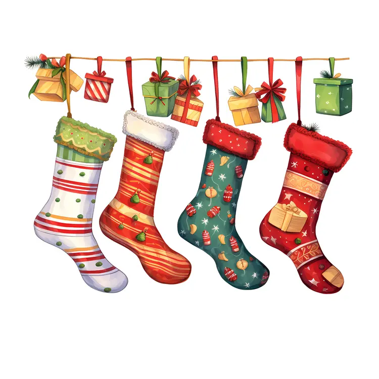 Colorful Christmas Stockings with Gifts