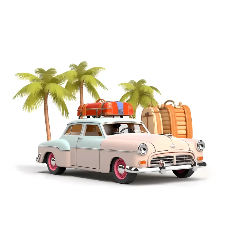Vintage Car with Luggage for Summer Vacation