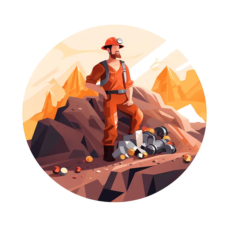 Miner Standing on Rocky Mountain