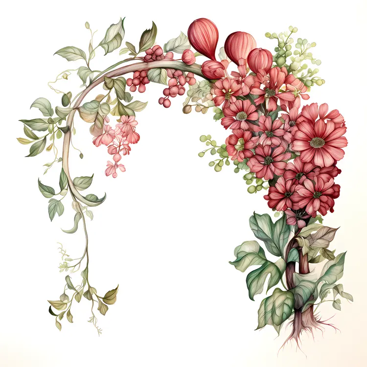 Beautiful Floral Arch with Red Flowers and Green Leaves