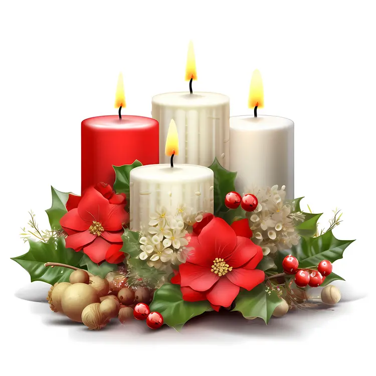 Red and White Candles with Festive Decorations