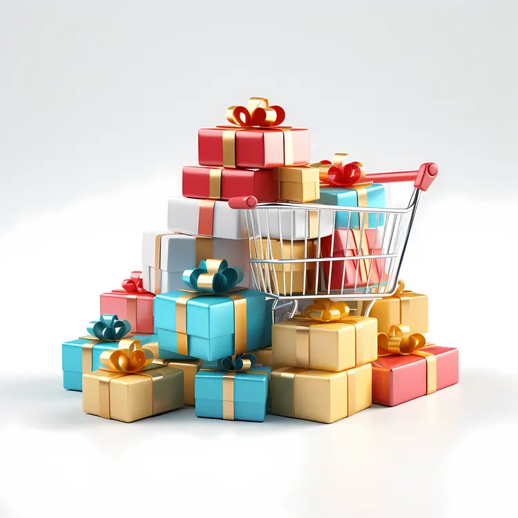 Shopping Cart with Stacked Presents